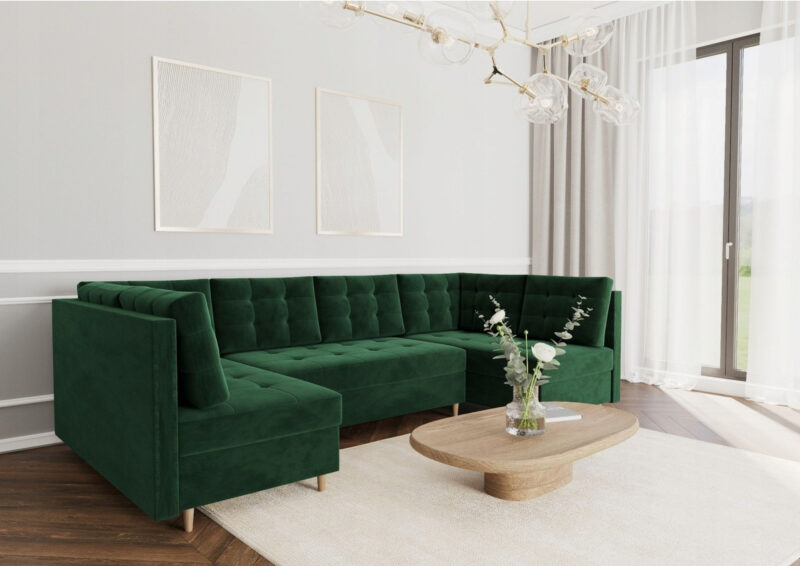 Duża pikowana rogówka PREGO U na drewnianych nogach