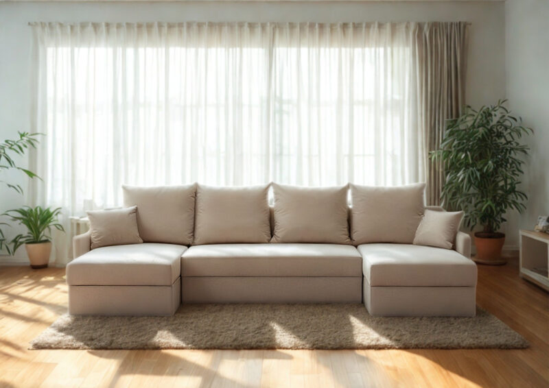 Duża rogówka w kształcie podkowy z funkcją spania kanapa narożna rozkładana Arkadia U