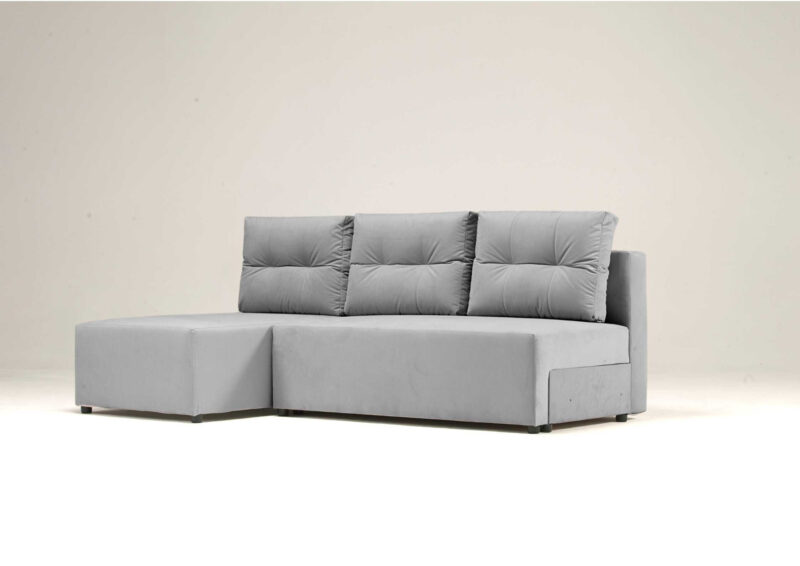 Kanapa narożna z funkcją spania i pikowanymi poduszkami PONO