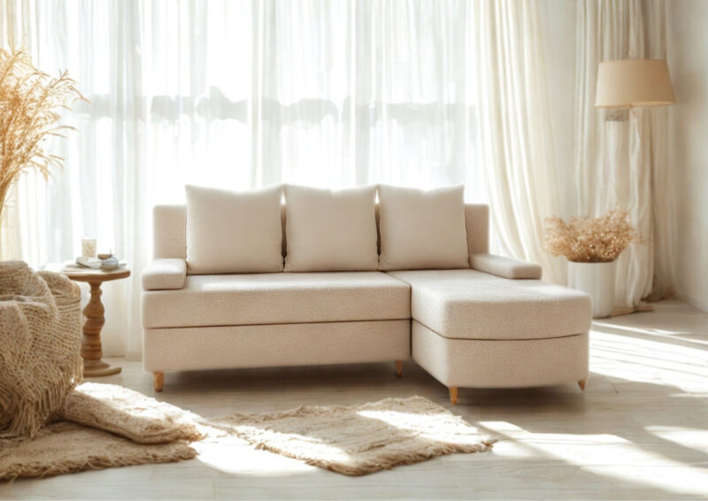 Klasyczna kanapa narożna rozkładana na wyższych nogach narożnik Helios