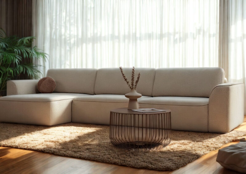 Lewy designerski narożnik rozkładany w stylu loft KOMA