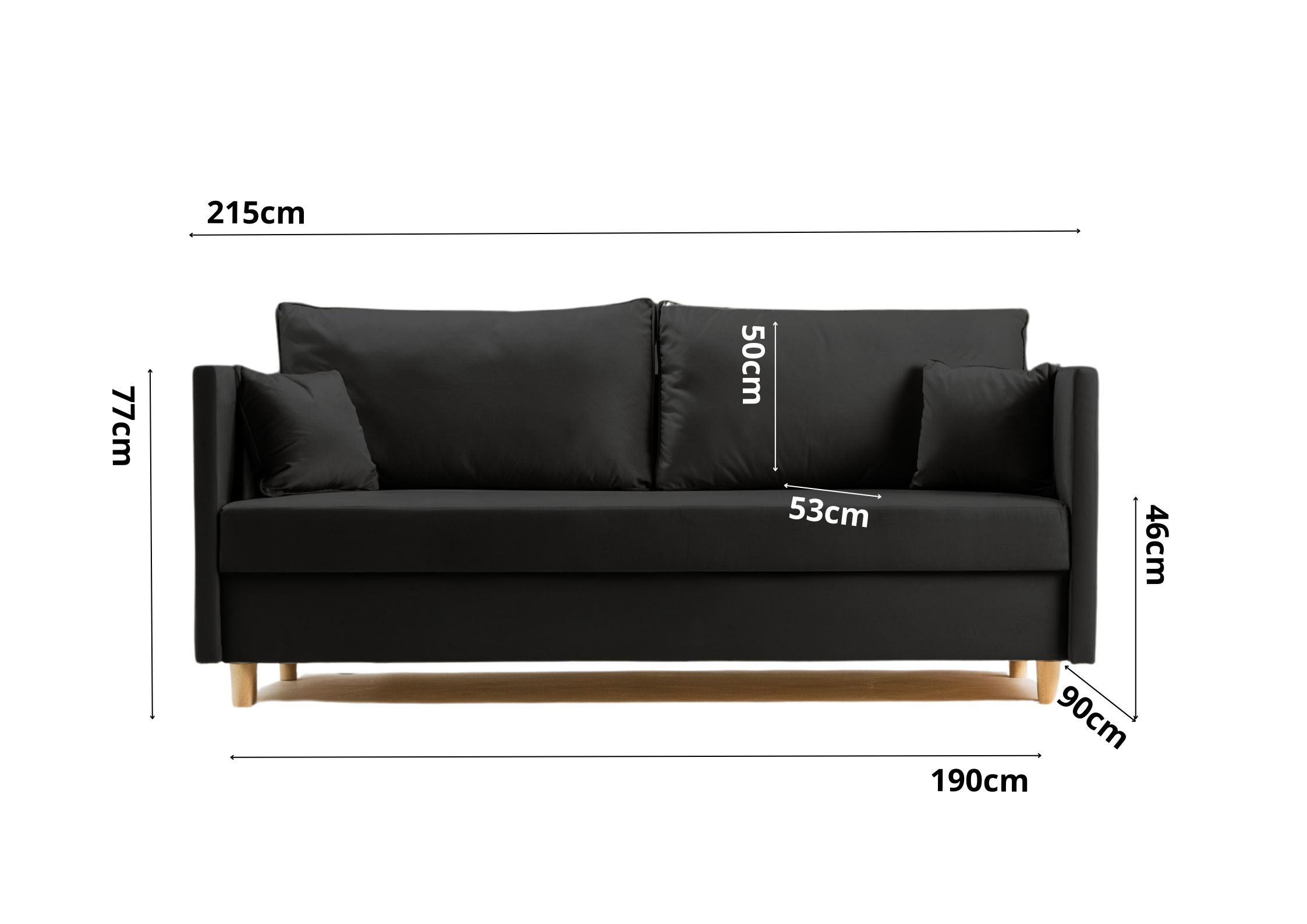 Mała sofa z funkcją spania SECCO na drewnianych nogach - obrazek 4