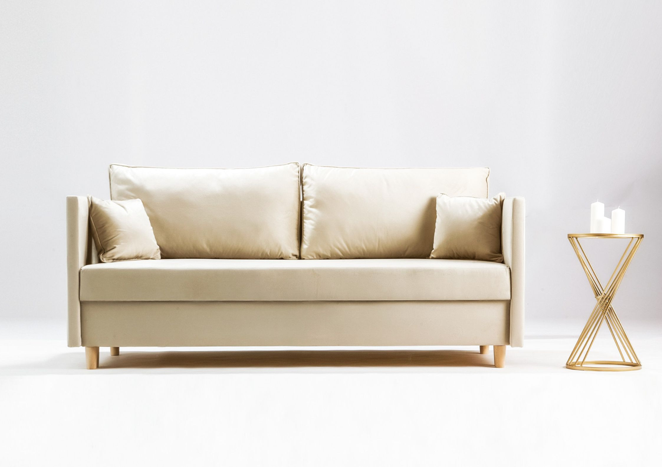 Mała sofa z funkcją spania SECCO na drewnianych nogach - obrazek 5