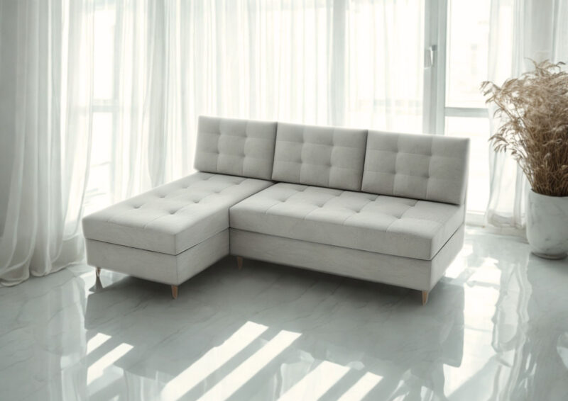 Mały uniwersalny narożnik skandynawski PERO funkcja spania