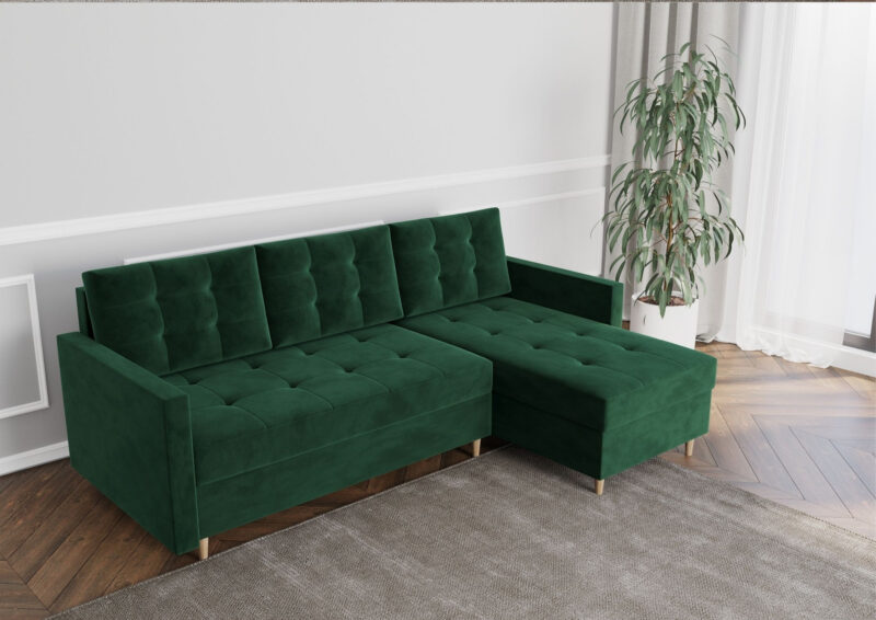 Narożnik pikowany na drewnianych nogach rozkładany VIDO Uniwersalny