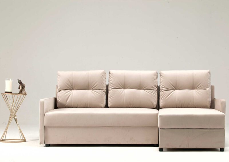 Narożnik z funkcją spania ARIA z pikowanymi poduszkami