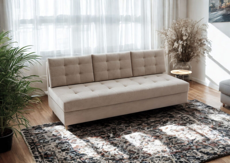 Pikowana sofa na drewnianych nogach PERO