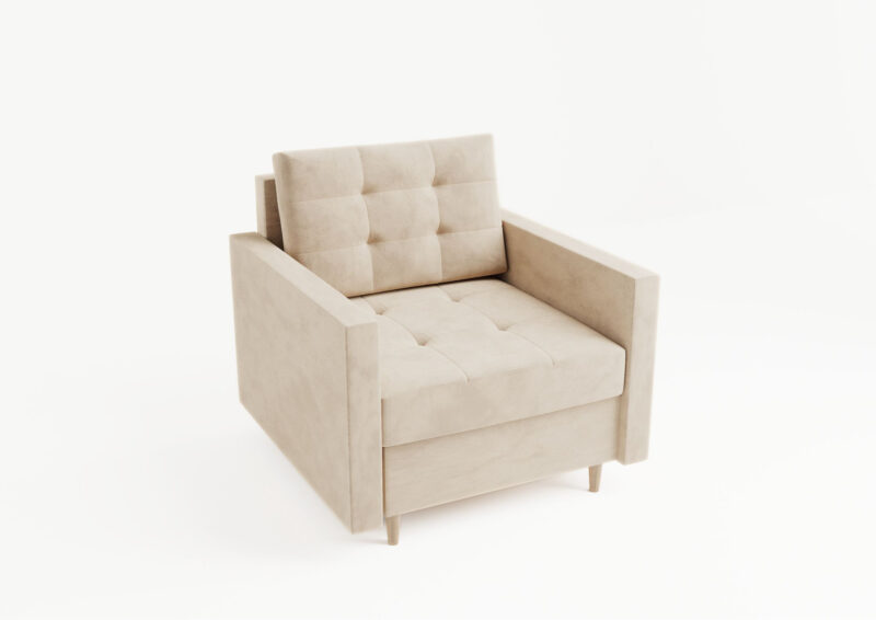 Pikowany fotel VIDO na drewnianych nóżkach