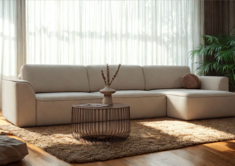 Prawy designerski narożnik rozkładany w stylu loft KOMA