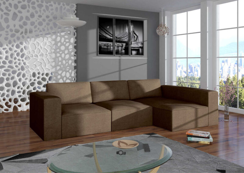 Prawy modułowy narożnik w stylu loft PRESTIGE narożnik z funkcją spania