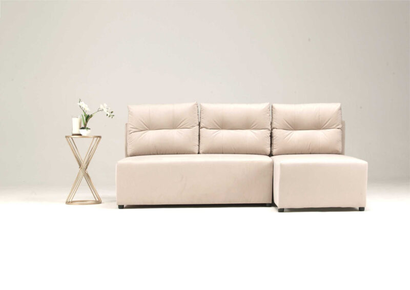 Rozkładany narożnik pokojowy z pikowanymi poduszkami PONO