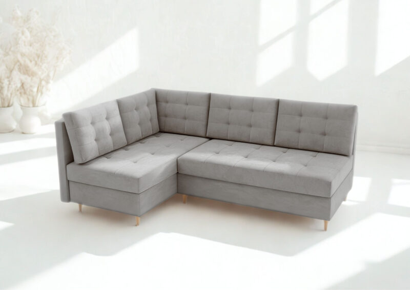 Szary narożnik z funkcją spania PREGO LEWY SZYBKA REALIZACJA