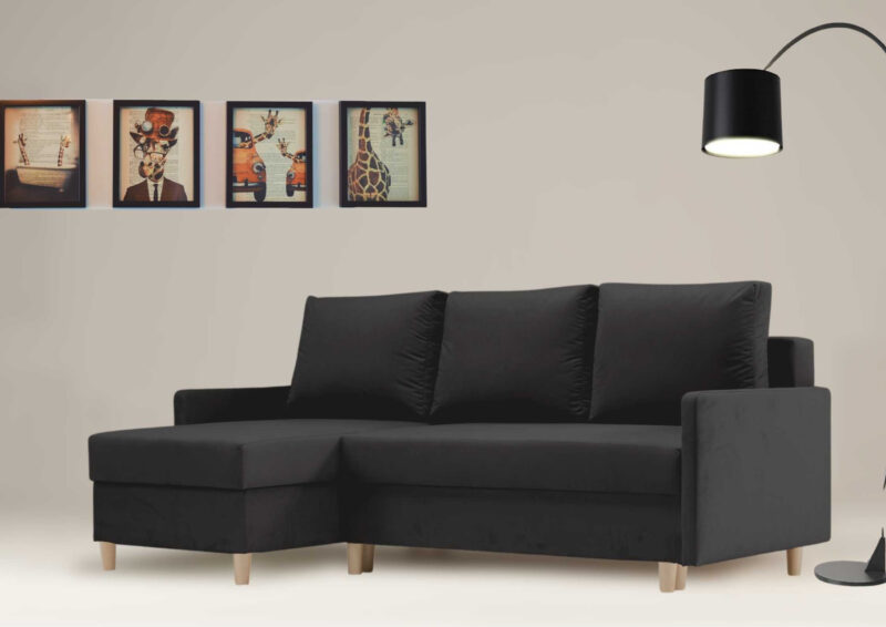 Uniwersalna kanapa narożna na drewnianych nogach AROSA rogówka skandynawska