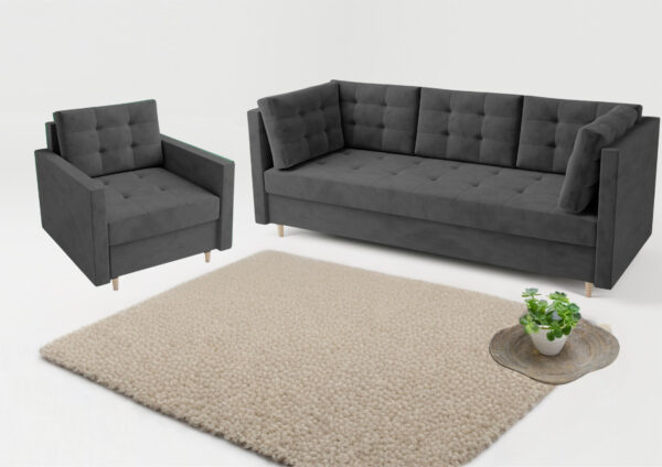 Zestaw sofa plus fotel PREGO pikowana skandynawska kanapa - obrazek 5