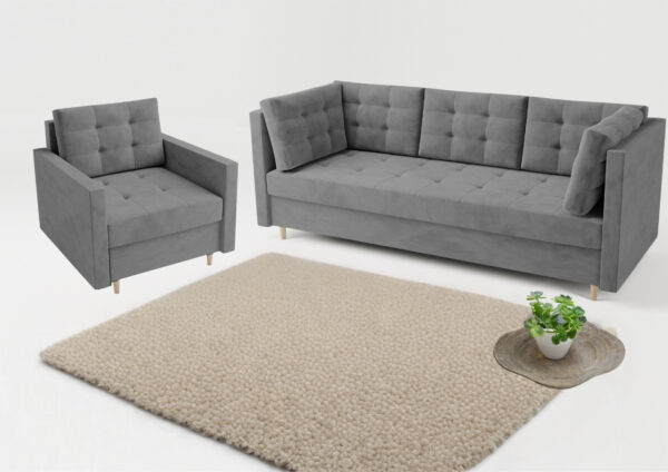 Zestaw sofa plus fotel PREGO pikowana skandynawska kanapa - obrazek 6